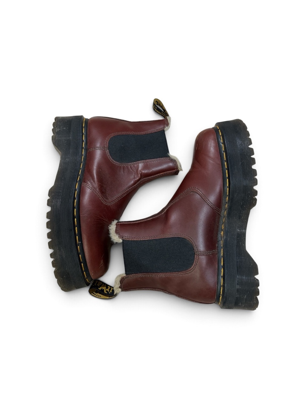 Dr. Martens Kids Burgundy Chelsea Boots with Fur Cuff